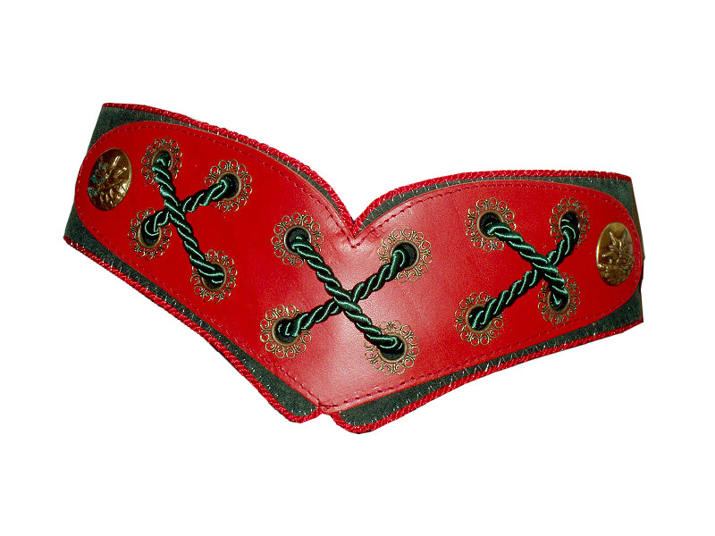 Trachtengürtel Leder mit Schnürung  Grün-Rot  (C)