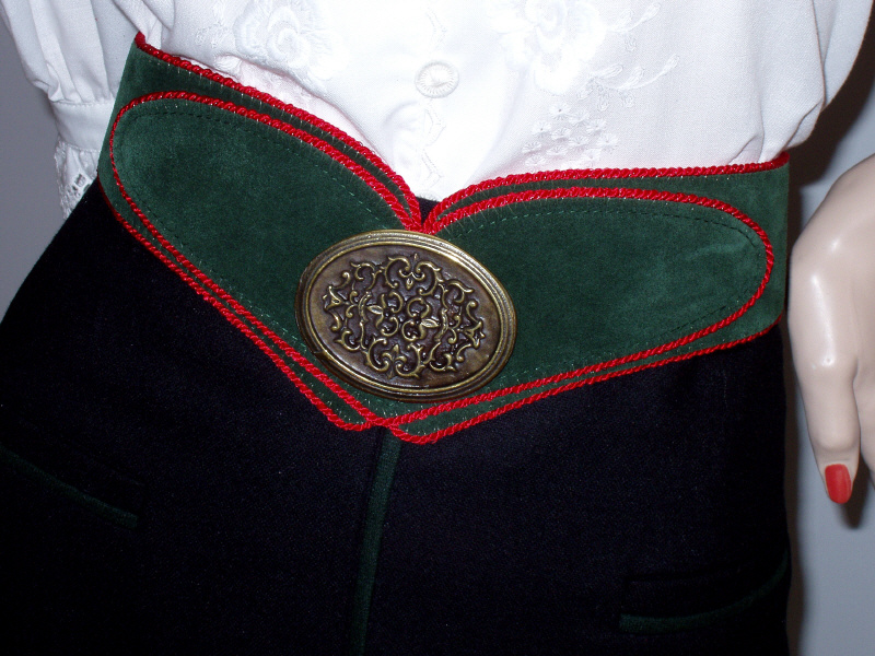 Trachtengürtel Leder Blumen handbemalt Grün-Rot  (A)