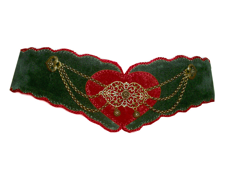 Trachtengürtel Leder Herzel Grün-Rot  ()  B
