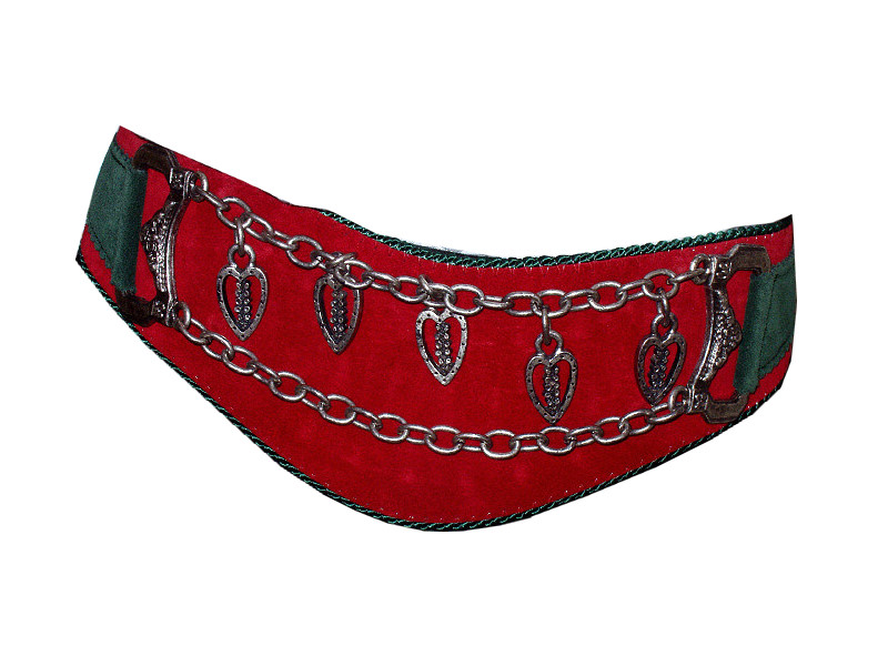 Trachtengürtel Leder mit Charivari Rot-Grün  (F)