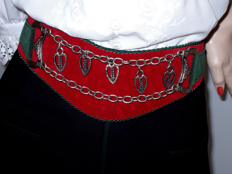 Trachtengürtel Leder mit Charivari Rot-Grün  (F)