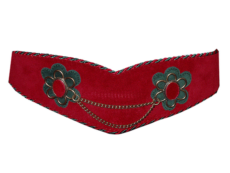 Trachtengürtel Leder Blüten Rot-Grün  (D)