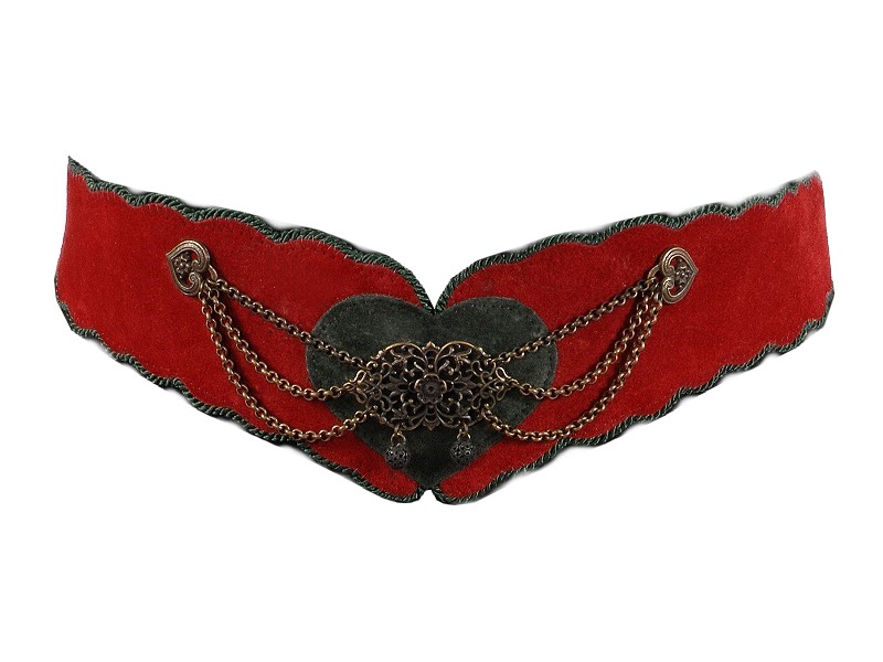 Trachtengürtel Leder Herzel Rot-Grün  (H)