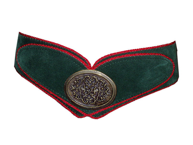 Trachtengürtel Leder Blumen handbemalt Grün-Rot  (A)