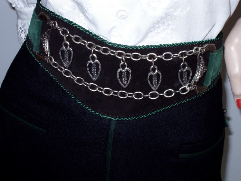 Trachtengürtel Leder mit Charivari Schwarz-Grün  (P)