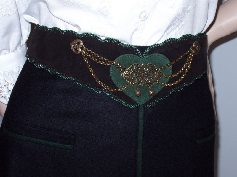 Trachtengürtel Leder Herzel Schwarz-Grün  (G)